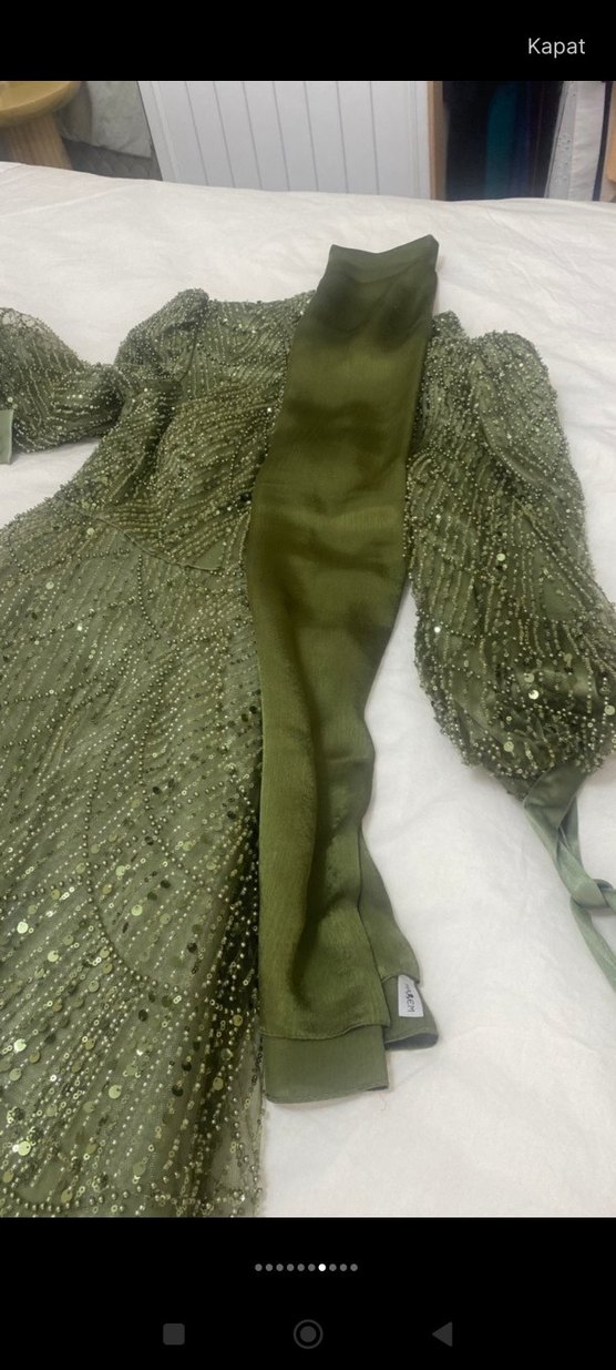 Şık Haki Uzun Kollu Abiye Elbise - Görsel 3