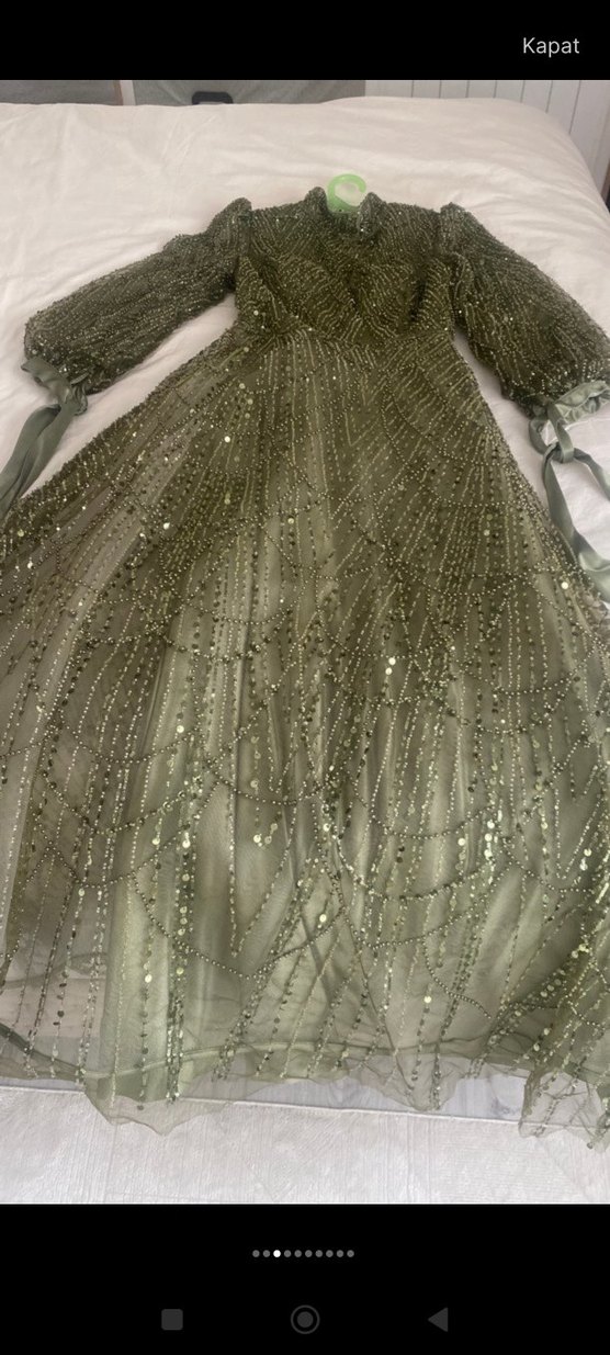 Şık Haki Uzun Kollu Abiye Elbise - Görsel 4