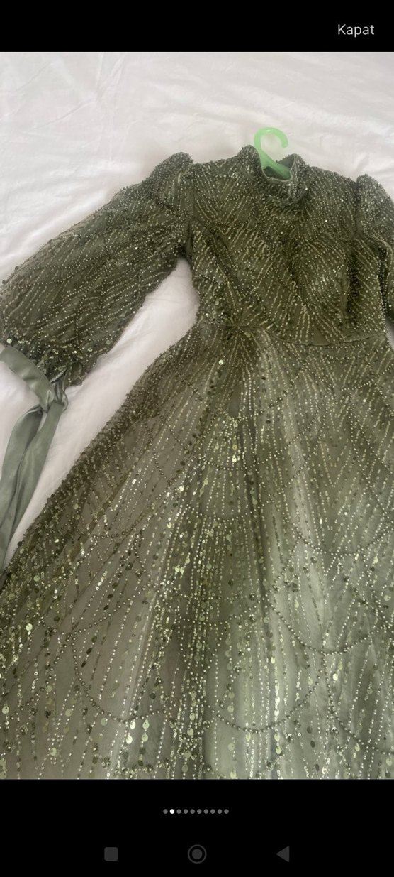 Şık Haki Uzun Kollu Abiye Elbise - Görsel 5