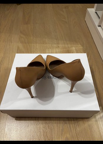 Bej Deri Stiletto Topuklu Kadın Ayakkabı - Görsel 3