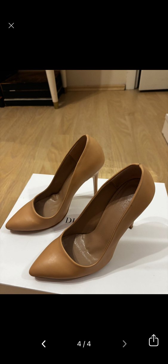 Bej Deri Stiletto Topuklu Kadın Ayakkabı - Görsel 4