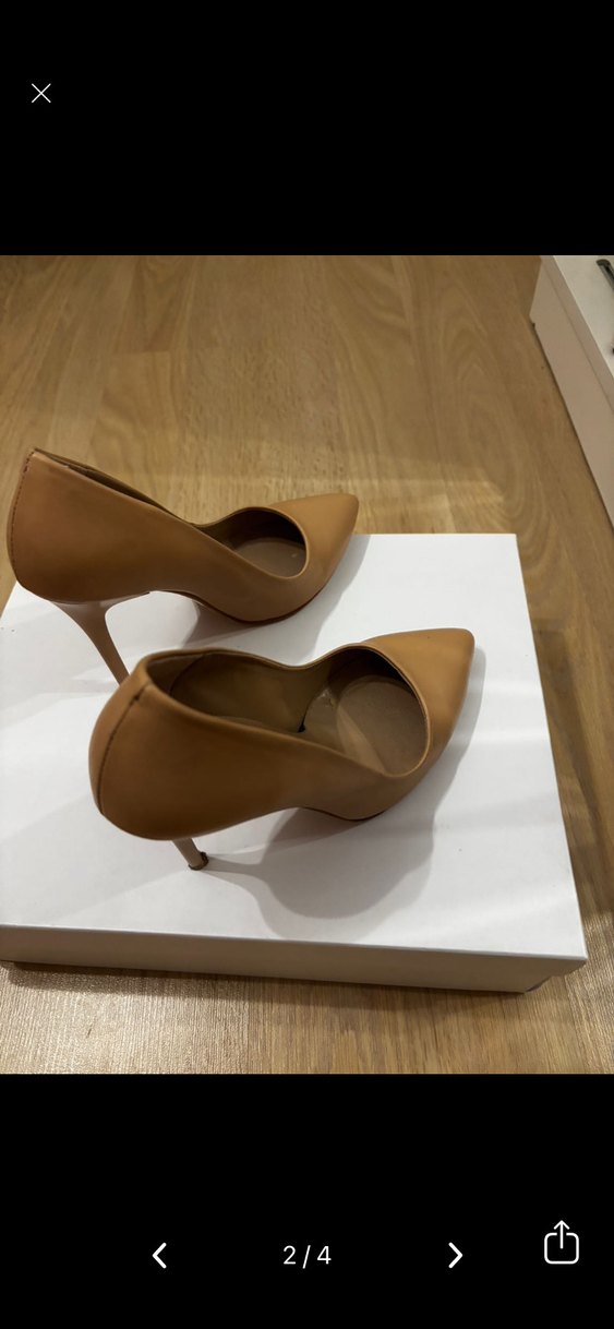 Bej Deri Stiletto Topuklu Kadın Ayakkabı - Görsel 2