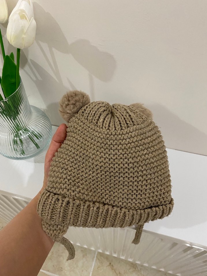 Bej Örgü Çocuk Bere Kulaklıklı - Görsel 3