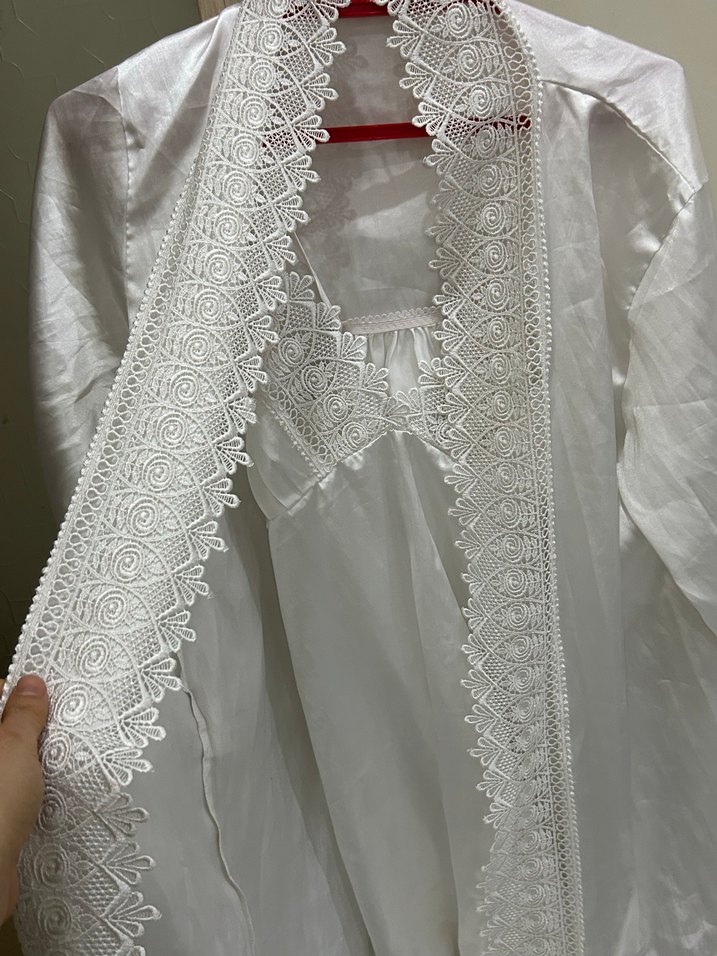 Uzun Kollu Beyaz Nakışlı Bohem Kadın Sabahlık - Görsel 2