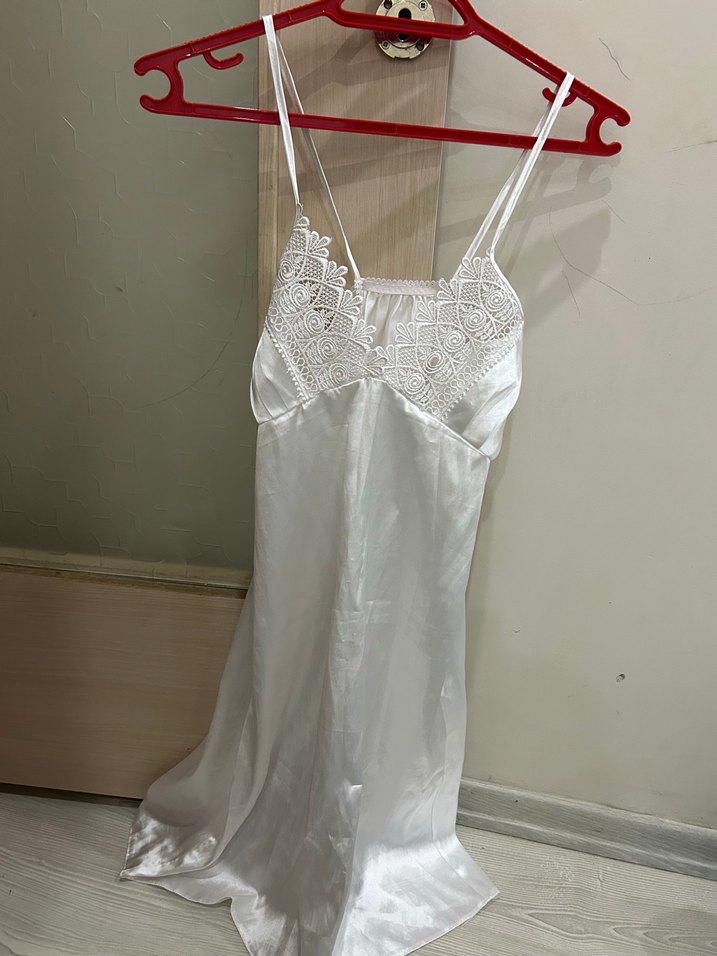 Uzun Kollu Beyaz Nakışlı Bohem Kadın Sabahlık - Görsel 3