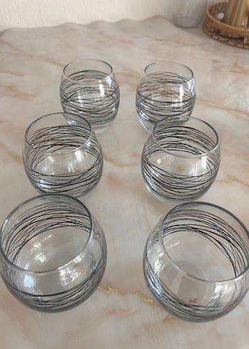 Gri Çizgili Bej Su Bardağı Seti - Görsel 3