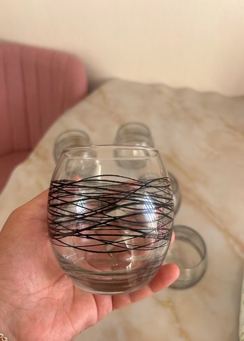 Gri Çizgili Bej Su Bardağı Seti - Görsel 4