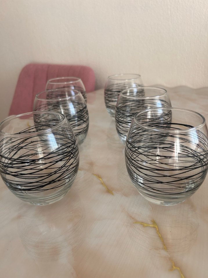 Gri Çizgili Bej Su Bardağı Seti - Görsel 2