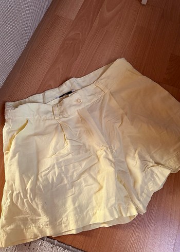 Sarı Keten Mini Şort