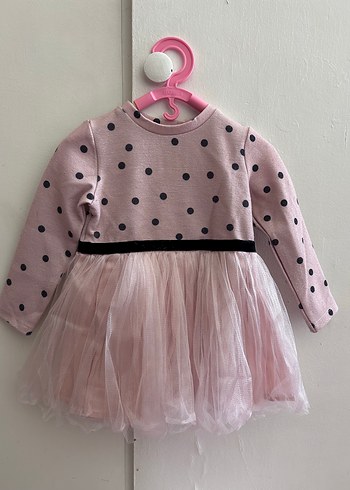 Puantiyeli Pembe Uzun Kollu Kız Elbisesi
