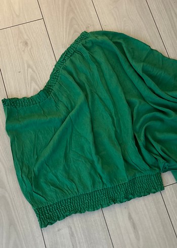 Yeşil Keten Salaş Drapeli Bluz - Görsel 2