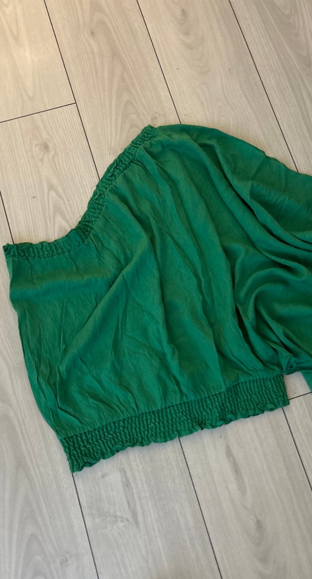 Yeşil Keten Salaş Drapeli Bluz - Görsel 2