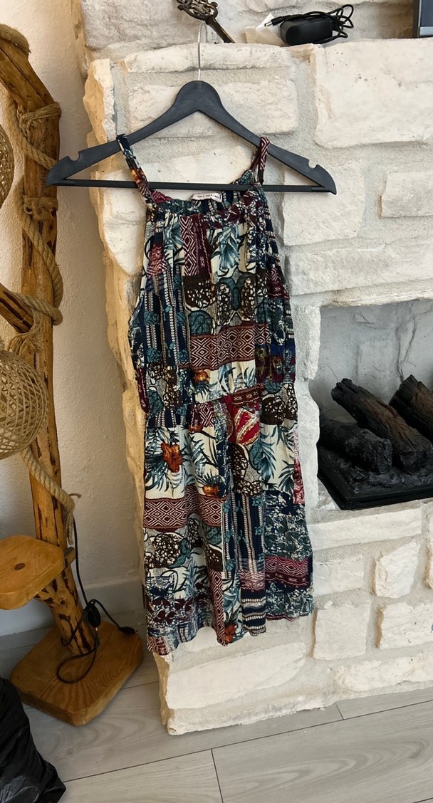 Bohem Çok Renkli mini Askılı Elbise - Görsel 3