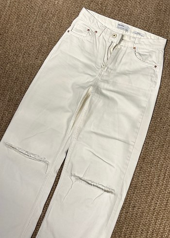 Kadın Beyaz kalın kumaş Jean - Görsel 2
