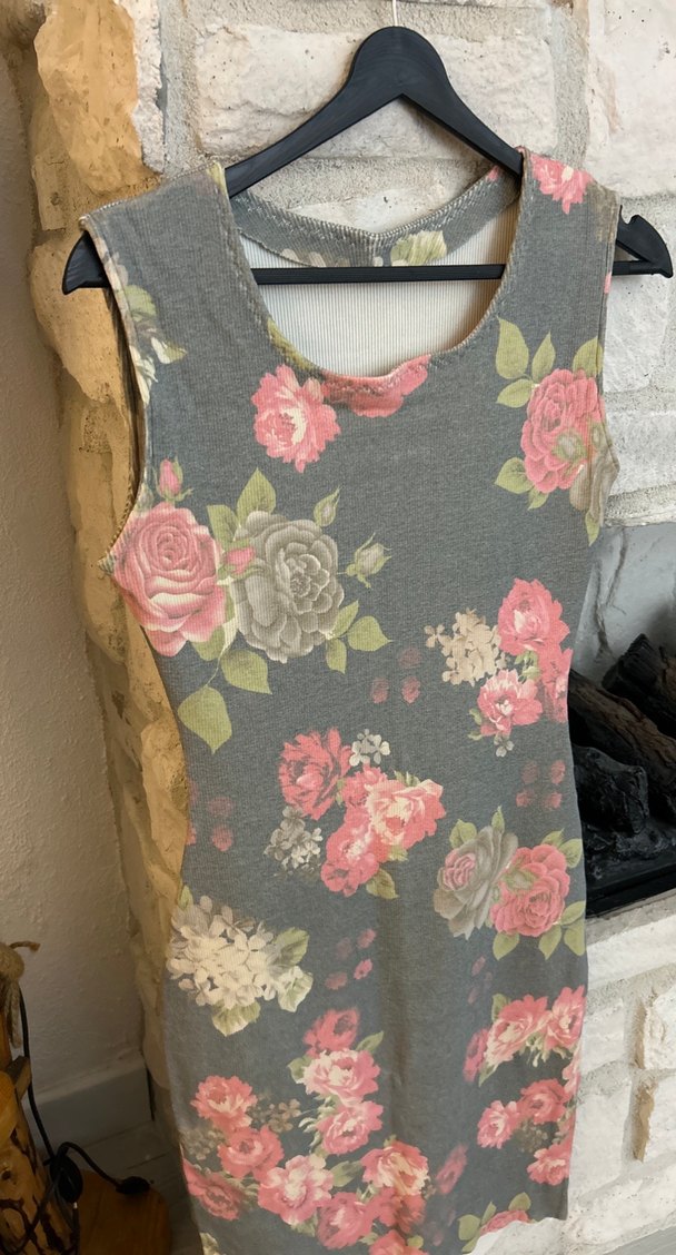 Gri Çiçek Desenli midi kalem Kolsuz Elbise - Görsel 2