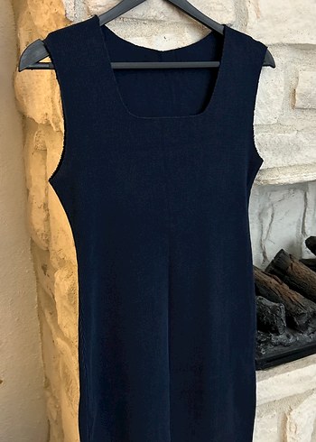 Siyah Kolsuz midi kalem Elbise - Görsel 2