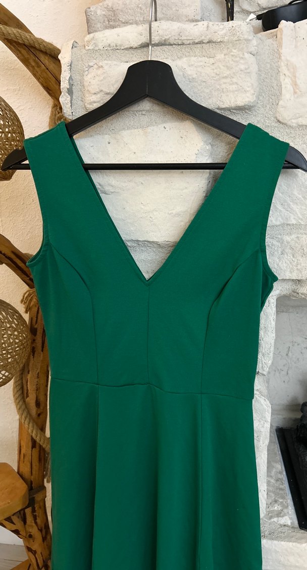 V Yakalı Mini Yeşil Elbise - Görsel 3