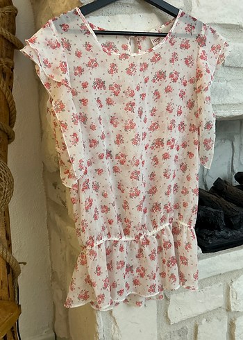 Pembe Çiçek Desenli  Bluz - Görsel 3