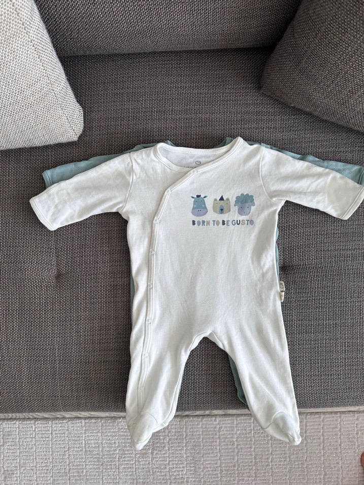 Beyaz Baskılı Pamuklu Bebek Tulum (0-3 ay) - Görsel 5