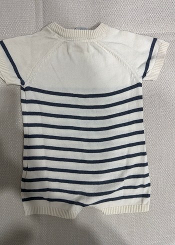 Beyaz Gri Çizgili Kısa Kollu Triko Tulum - Görsel 4