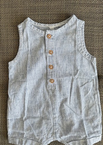 Gri Keten Erkek Bebek Kolsuz Tulum - Görsel 2