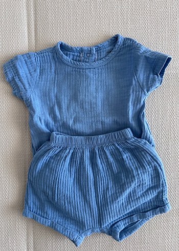 Mavi Kısa Kollu Bebek Takımı - Görsel 2