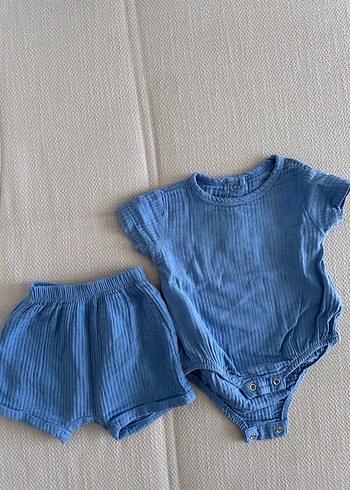 Mavi Kısa Kollu Bebek Takımı - Görsel 3