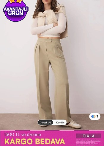 Bej Kadın Midi Kumaş Pantolon - Görsel 2