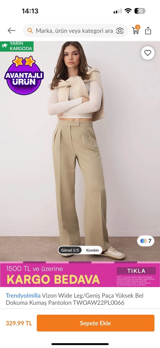 Bej Kadın Midi Kumaş Pantolon - Görsel 2