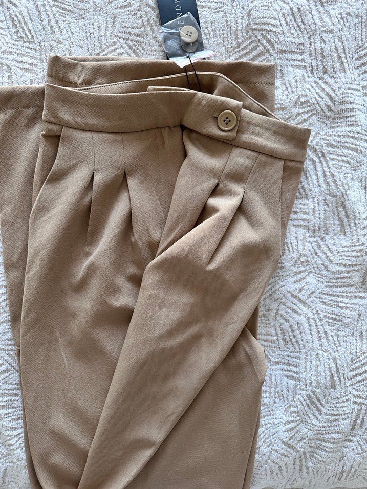 Bej Kadın Midi Kumaş Pantolon - Görsel 4