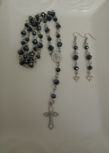 Beden gri Renk rosary kolye küpe seti
