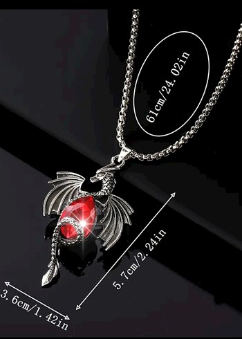 American Vintage Kırmızı Taşlı Gotik Ejderha Kolye