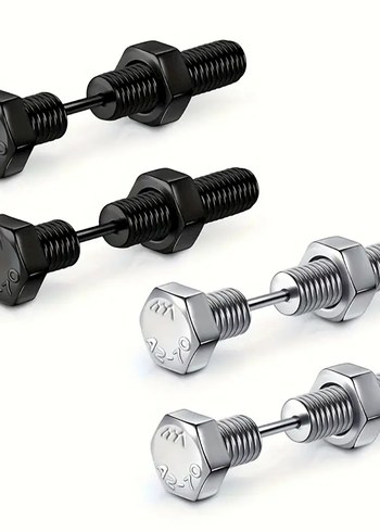 Siyah Gotik Somun vida küpe - Görsel 5