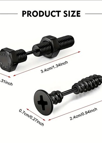 Siyah Gotik Somun vida küpe - Görsel 6