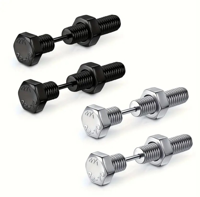 Siyah Gotik Somun vida küpe - Görsel 5