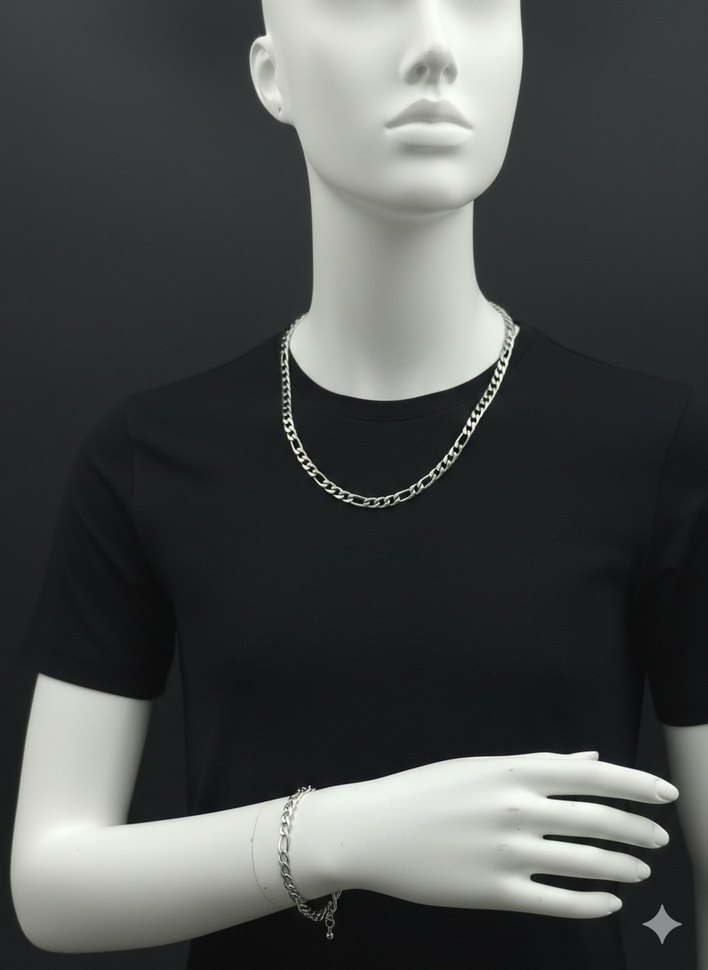 Erkek Gri Zincir Kolye ve Bileklik Seti - Görsel 3