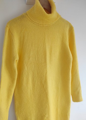 Sarı Yüksek Yakalı Triko Elbise - Görsel 3