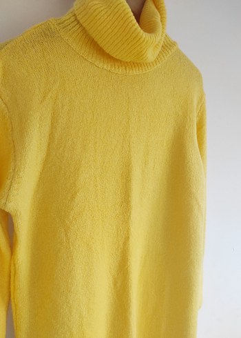 Sarı Yüksek Yakalı Triko Elbise - Görsel 2