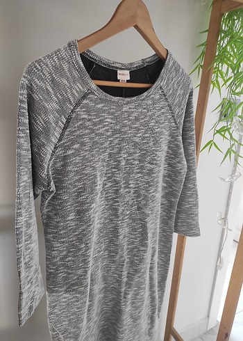 Gri Kadın Pamuklu Midi Triko Elbise - Görsel 3