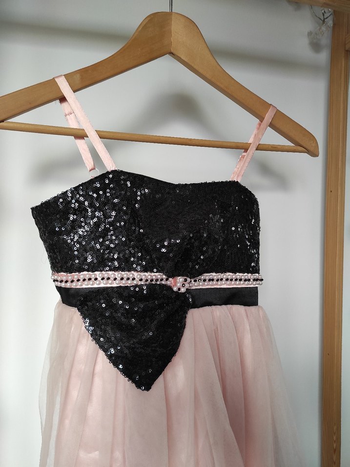 Pembe Siyah Payet Detaylı Kız Elbisesi - Görsel 2