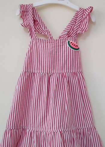 Kız Çocuk Pembe Çizgili Fırfırlı Elbise