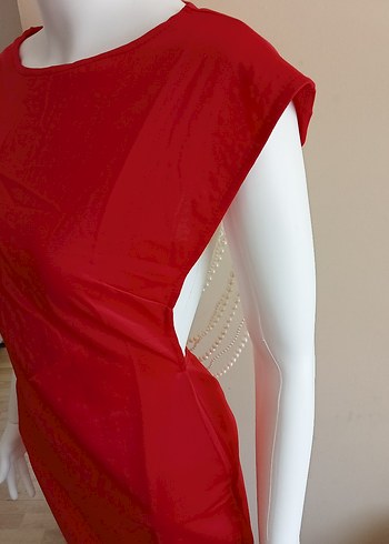 İnci Detaylı Kırmızı Uzun Abiye Elbise - Görsel 6