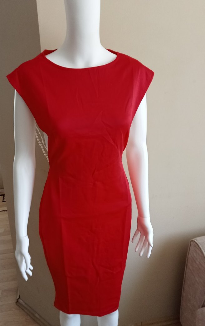 İnci Detaylı Kırmızı Uzun Abiye Elbise - Görsel 2