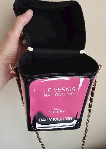 Zincir Detaylı Pembe Deri Kadın Çapraz Çanta - Görsel 6