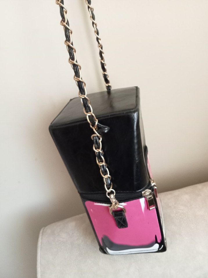 Zincir Detaylı Pembe Deri Kadın Çapraz Çanta - Görsel 2