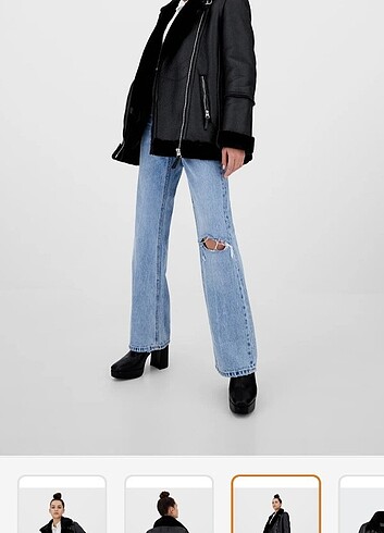 s Beden Stradivarius kürklü siyah deri mont