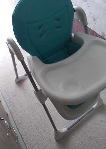Beden Turkuaz Bebek Mama Sandalyesi Gri Detaylı