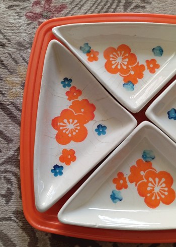 Turuncu Çiçek Desenli Bölmeli Servis Tabağı - Görsel 5