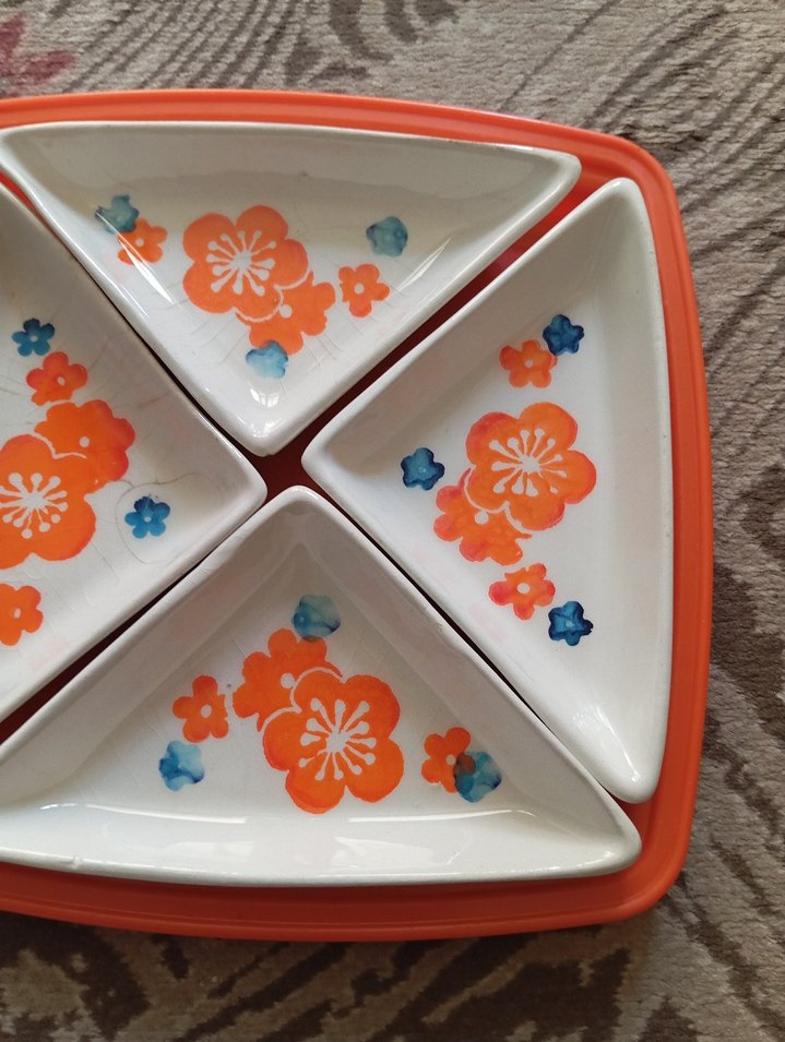 Turuncu Çiçek Desenli Bölmeli Servis Tabağı - Görsel 4