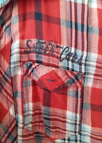 Erkek Çocuk Kırmızı Gri Uzun Kollu Denim Gömlek - Görsel 5